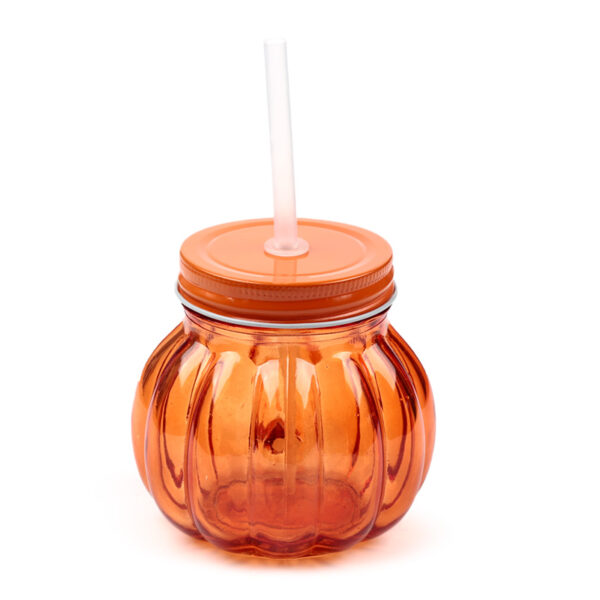Glass Drinking Jar with Lid & Straw - Pumpkin - Image 8