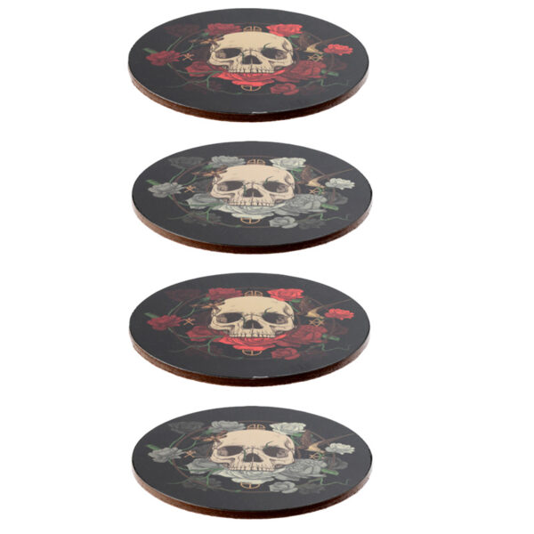 Set of 4 Cork Novelty Coasters - Skulls and Roses - Image 2