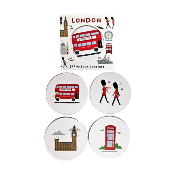 Set of 4 Cork Novelty Coasters - London Souvenir