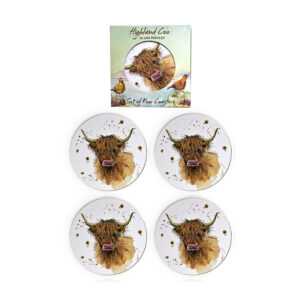 Set of 4 Cork Novelty Coasters - Jan Pashley Highland Coo
