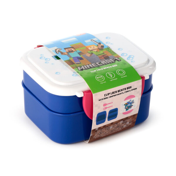 Bento Clip Lock Lunch Box with Cutlery - Minecraft Axolotl - Image 3