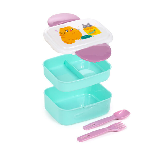 Bento Clip Lock Lunch Box with Cutlery - Beans & Co Cats - Image 2