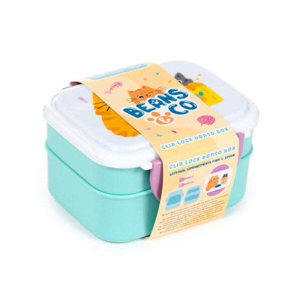 Bento Clip Lock Lunch Box with Cutlery - Beans & Co Cats - Image 3