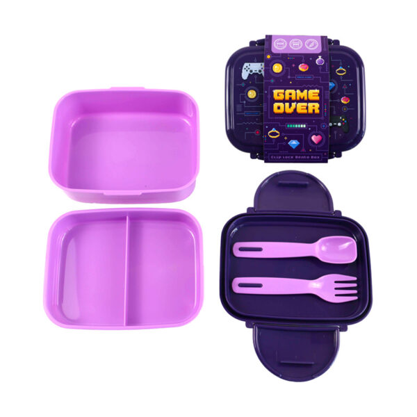Bento Clip Lock Lunch Box with Cutlery - Game Over - Image 2