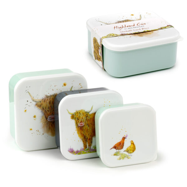 Lunch Boxes Set of 3 (M/L/XL) - Jan Pashley Highland Coo Cow - Image 10