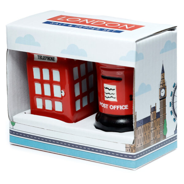 Ceramic Salt & Pepper Set - London Icons Telephone Box & Post Box - Image 6