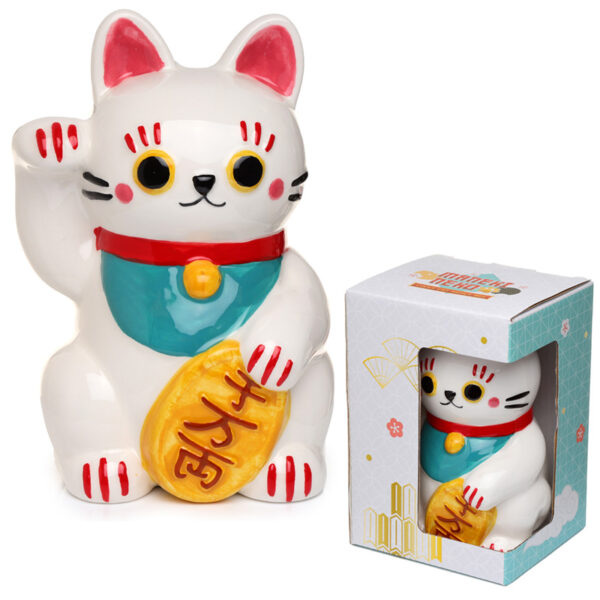 Collectable Ceramic White Maneki Neko Lucky Cat Money Box - Image 6