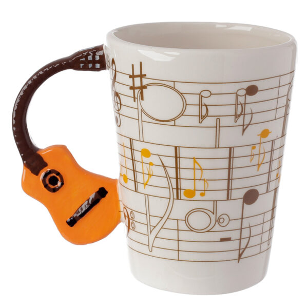 Shaped Handle Ceramic Mug - Guitar with Sheet Music Decal - Image 2