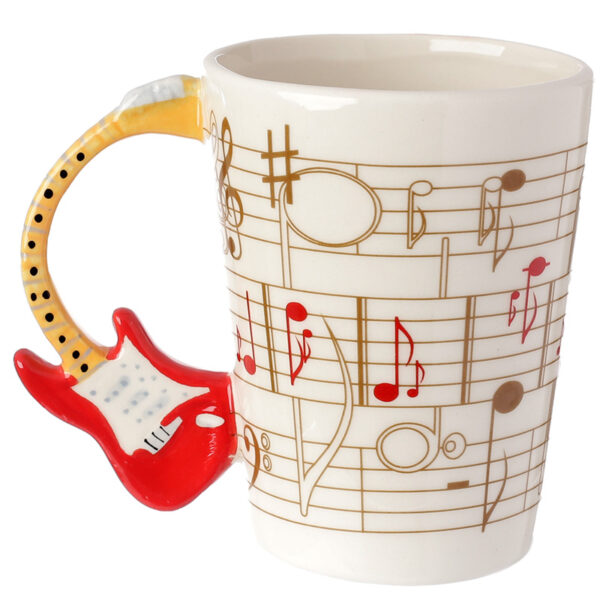 Shaped Handle Ceramic Mug - Guitar with Sheet Music Decal - Image 3