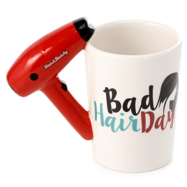 Shaped Handle Ceramic Mug - Hair Drier with Slogan - Image 3