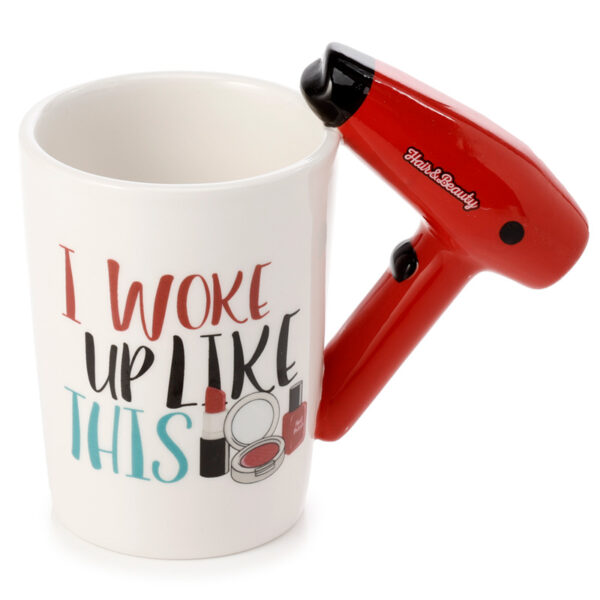 Shaped Handle Ceramic Mug - Hair Drier with Slogan - Image 4