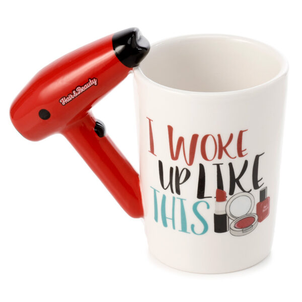 Shaped Handle Ceramic Mug - Hair Drier with Slogan - Image 5