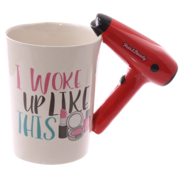 Shaped Handle Ceramic Mug - Hair Drier with Slogan - Image 8