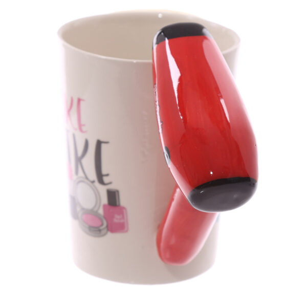 Shaped Handle Ceramic Mug - Hair Drier with Slogan - Image 9
