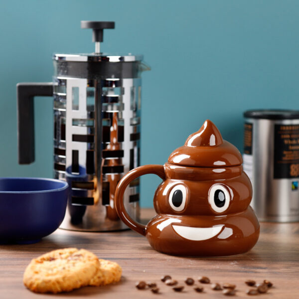 Shaped Ceramic Mug with Lid - Emotive Poop - Image 2