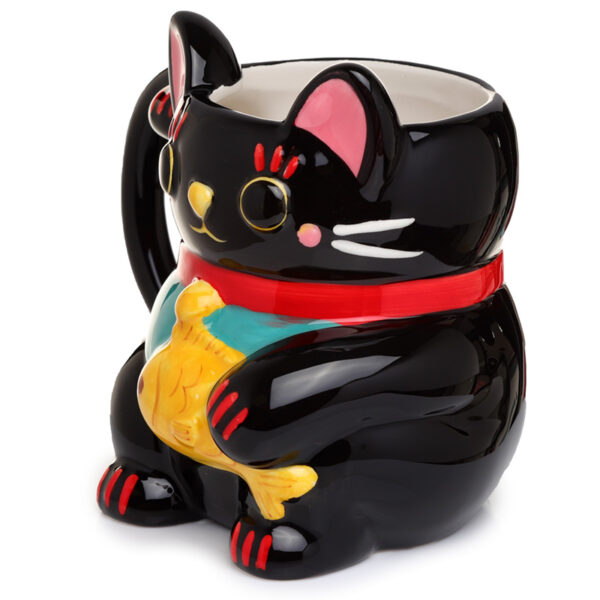 Novelty Shaped Ceramic Mug - Black Maneki Neko Lucky Cat - Image 2