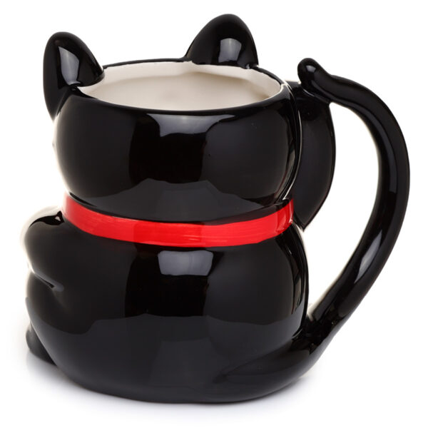 Novelty Shaped Ceramic Mug - Black Maneki Neko Lucky Cat - Image 3