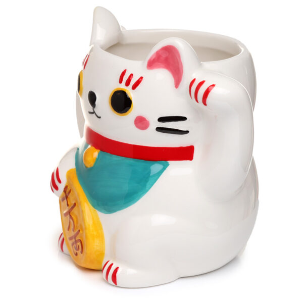 Novelty Shaped Ceramic Mug - White Maneki Neko Lucky Cat - Image 2