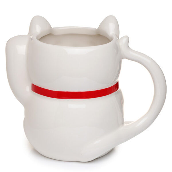 Novelty Shaped Ceramic Mug - White Maneki Neko Lucky Cat - Image 3