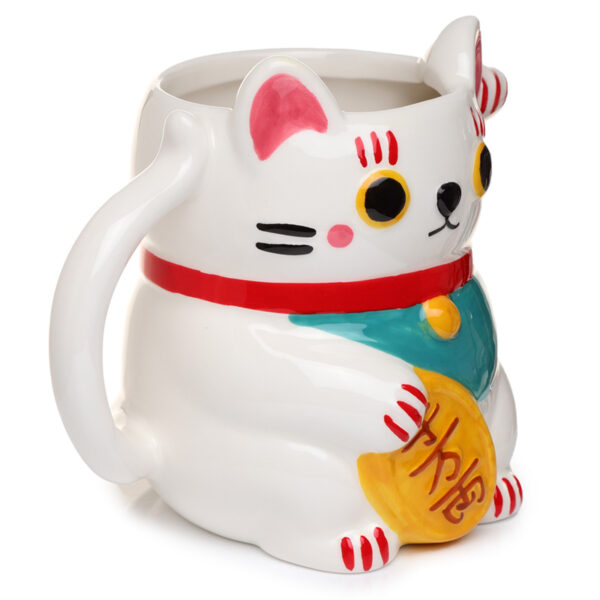 Novelty Shaped Ceramic Mug - White Maneki Neko Lucky Cat - Image 4