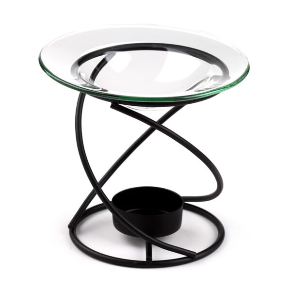 Thin Spiral Black Metal Oil & Wax Burner with Glass Dish - Image 3