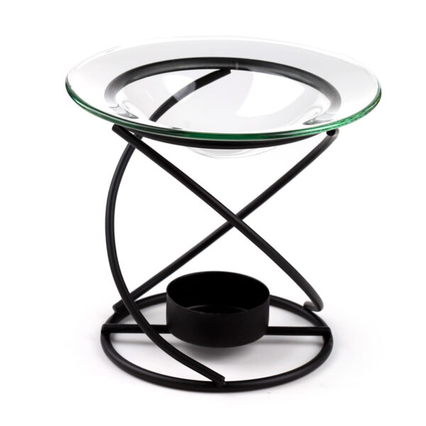 Thin Spiral Black Metal Oil & Wax Burner with Glass Dish - Image 4