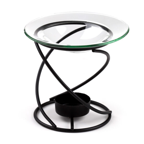 Thin Spiral Black Metal Oil & Wax Burner with Glass Dish - Image 5