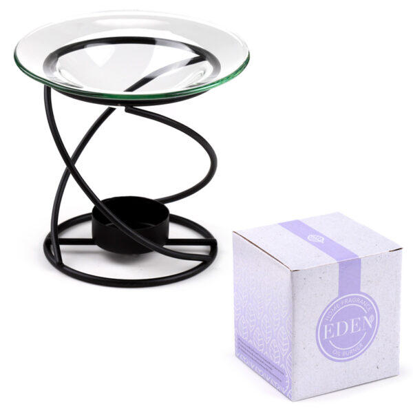 Thin Spiral Black Metal Oil & Wax Burner with Glass Dish - Image 7