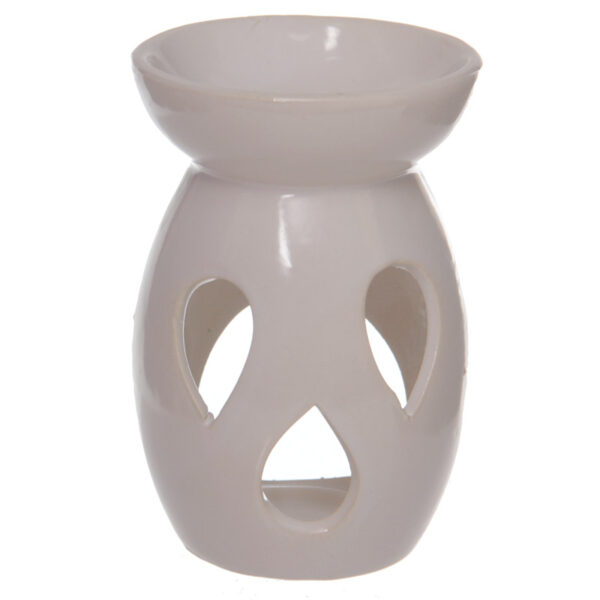 Simple Tear Drop Cut-Out White Ceramic Oil and Wax Burner - Image 2