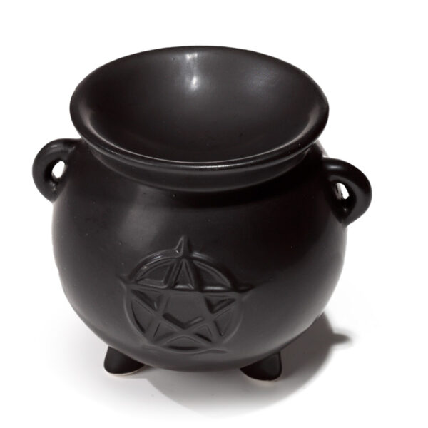 Black Witches Cauldron Shaped Oil Burner with Pentagram - Image 2