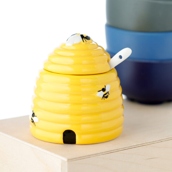 Beehive Shaped Ceramic Pot with Lid and Spoon - Image 2