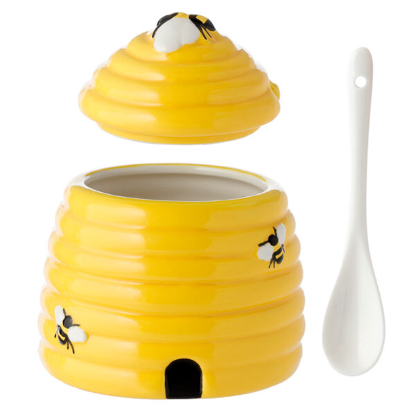 Beehive Shaped Ceramic Pot with Lid and Spoon - Image 3