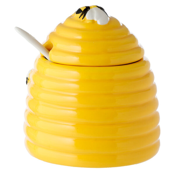 Beehive Shaped Ceramic Pot with Lid and Spoon - Image 7
