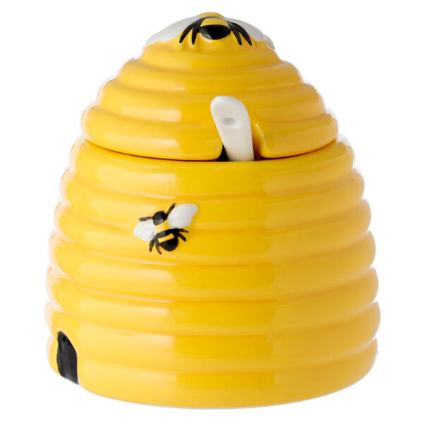 Beehive Shaped Ceramic Pot with Lid and Spoon - Image 8