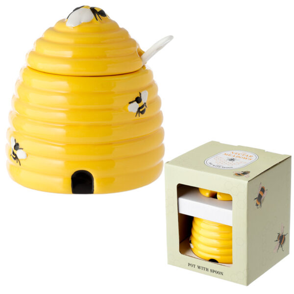 Beehive Shaped Ceramic Pot with Lid and Spoon - Image 11