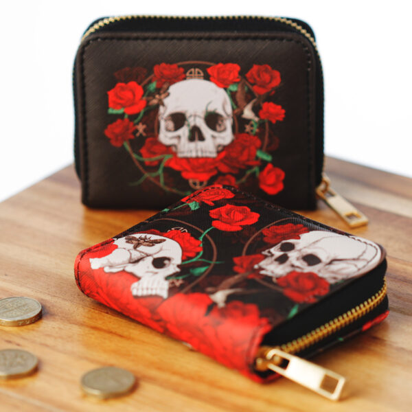 Small Zip Around Wallet - Skulls and Roses - Image 4