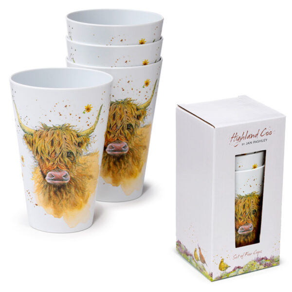 Recycled RPET Set of 4 Picnic Cups - Jan Pashley Highland Coo Cow - Image 8