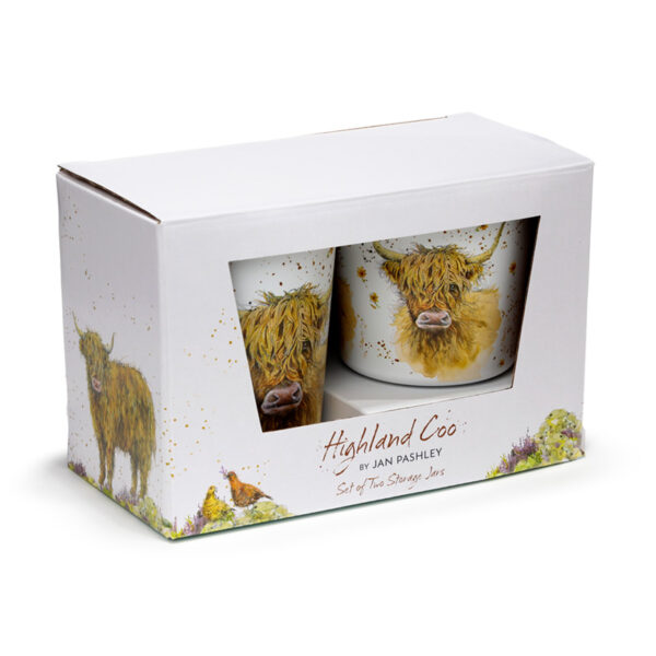 Recycled RPET Set of 2 Storage Jars S/M - Jan Pashley Highland Coo Cow - Image 2