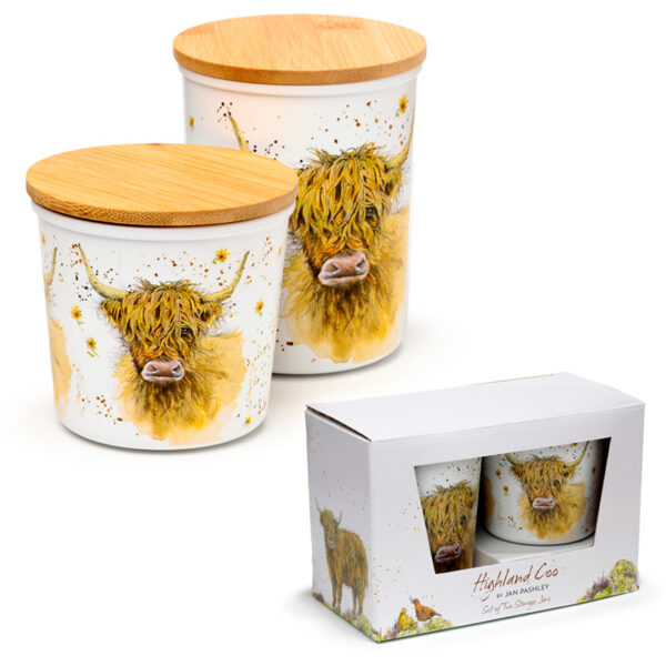 Recycled RPET Set of 2 Storage Jars S/M - Jan Pashley Highland Coo Cow - Image 10