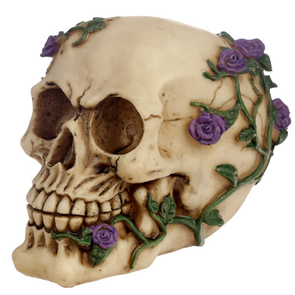 Gothic Skull Decoration with Purple Roses - Image 2