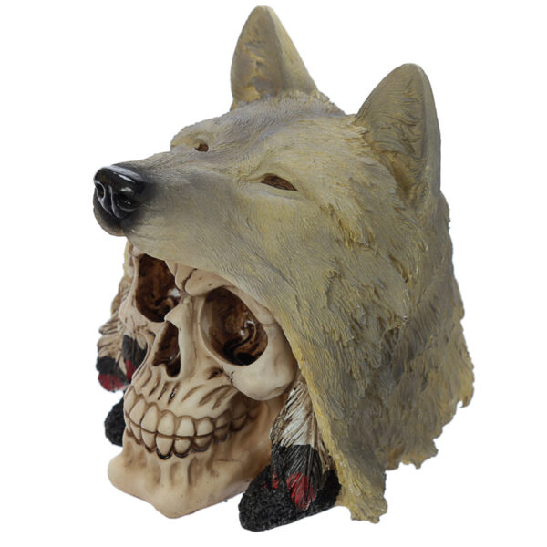 Fantasy Skull with Wolf Head Ornament - Image 2