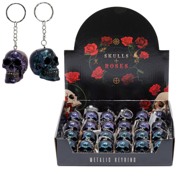 Novelty Keyring - Skulls and Roses Metallic Skull - Image 10