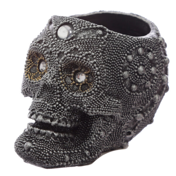 Tea Light Candle Holder - Silver Beaded Skull - Image 4