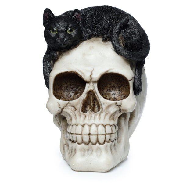Fantasy Skull Ornament - Skull with Black Cat - Image 2