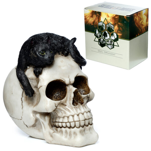 Fantasy Skull Ornament - Skull with Black Cat - Image 8