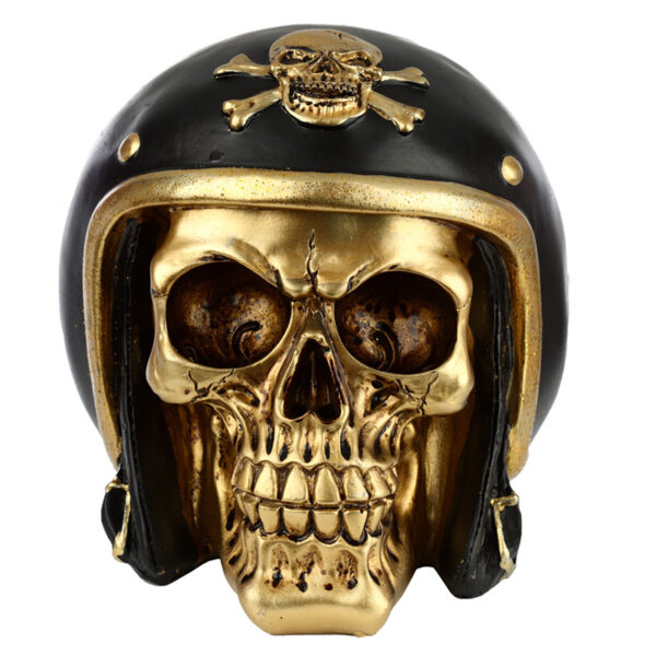Fantasy Biker Helmet Gold Punk Skull Ornament - Image 2