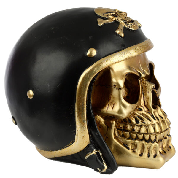 Fantasy Biker Helmet Gold Punk Skull Ornament - Image 3