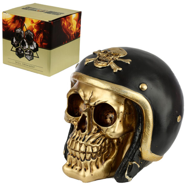 Fantasy Biker Helmet Gold Punk Skull Ornament - Image 7