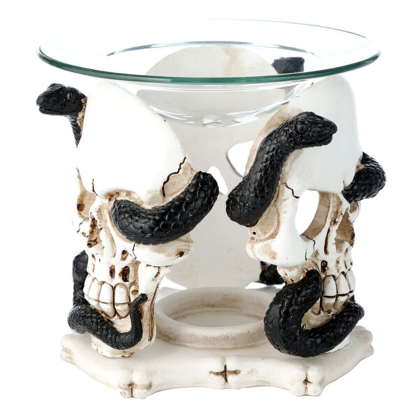 Skull and Serpent Resin Oil & Wax Burner with Glass Dish - Image 2