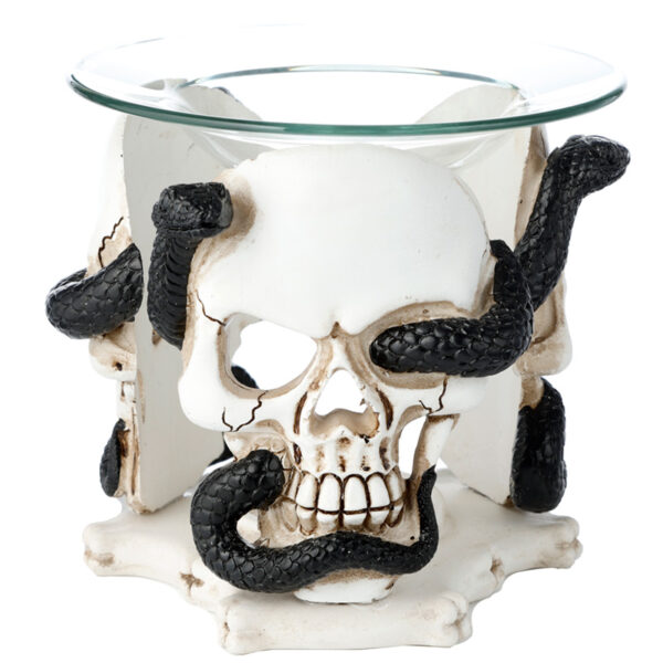 Skull and Serpent Resin Oil & Wax Burner with Glass Dish - Image 3
